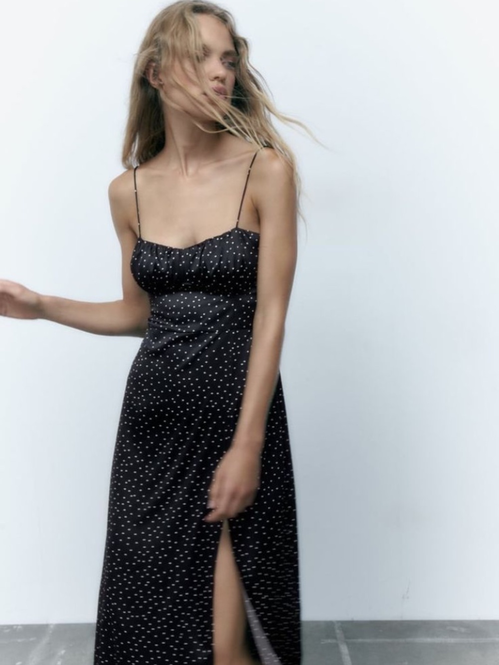 Zara Black Polka Dot Midi Dress